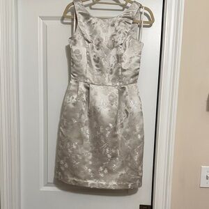 White House Black Market Silver Floral Jacquard Mini Dress